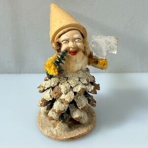 Vintage West Germany Pine Cone Gnome Putz Elf Christmas Figurine Axe Tree